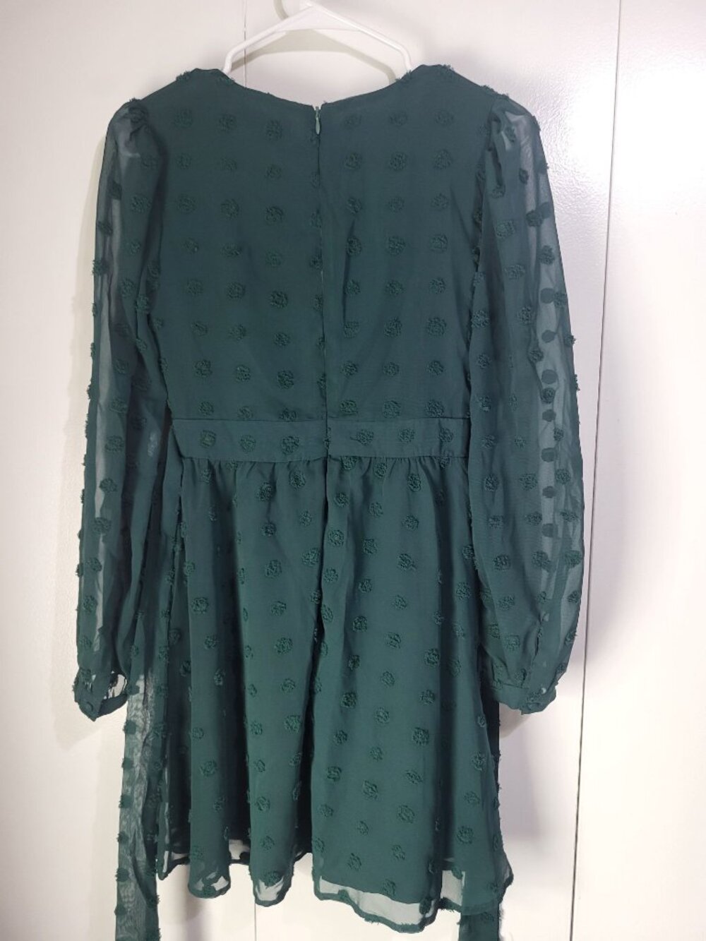 Lulus Women's XS Always on Repeat Emerald Green Clip Dot Long Sleeve Mini Dress - Picture 2 of 6